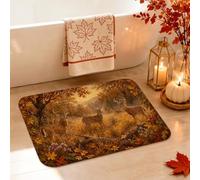 Tapis de salle de bain, motif cerf, feuilles rustiques, forêt, automne, marron, antidérapant, lavable, pour sol de douche, toilettes, décoration 40,6 x 61 cm