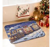Tapis de salle de bain Motif train à vapeur 40,6 x 61 cm | Paysage d'hiver, tapis de douche, WC, thème train saisonnier, dessus en flanelle douce, couche d'éponge rembourrée