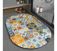 Tapis de salle de bain ovale Motif bohème Motif ethnique Tapis de bain absorbant Antidérapant Tapis de salle de bain, Taille : 40x60 cm, Style 8