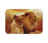 Tapis de Salle de Bain Overlock, Tapis d'entrée, antidérapant, Absorbant, Motif Lion et lionne d'Afrique