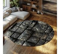 Tapis de Salle de Bain Rond Mince Lavable Gris Anthracite Pierre sculptée Salon Cercle Tapis de Sol Vintage Tribal Rock Motif de Chambre d’Enfant résistant aux pour Cuisine Bureau à Domicile 240cm