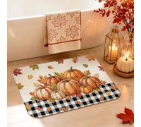 Tapis de salle de bain rustique à séchage rapide - Tapis de toilette absorbant pour lavabo et lavabo - Motif citrouilles - Motif feuilles de vichy - Orange automne - 50,8 x 81,3 cm