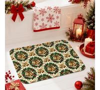 Tapis de salle de bain sur le thème des cloches de Noël et couronne de houx | Clochettes dorées, tapis de toilette pour douche, motif couronne de houx, décoration d'intérieur saisonnière