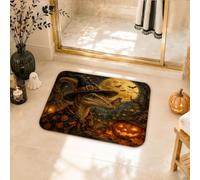 Tapis de salle de bain sur le thème d'Halloween de dinosaure sorcière 40,6 | Chapeau de sorcière, tapis de sol de salle de bain, forêt effrayante, pleine lune, atmosphère d'automne, créature fantaisie