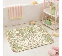 Tapis de salle de bain sur le thème floral crocodile 50,8 x 81,3 cm | Éléments botaniques floraux, tapis de sol de salle de bain, motif vintage de service à thé, art animal fantaisie