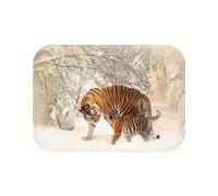 Tapis de Salle de Bain Tigre et Son Bébé dans la Neige Hiver Fauves Vie Sauvage Mignon - Dimensions: 60 x 40 cm