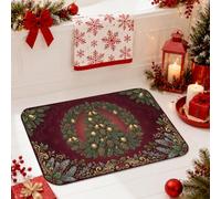 Tapis de salle de bain traditionnel avec citation de couronne de Noël 40,6 | Accents de pommes de pin, tapis de toilette, motifs cloches, feuillage d'hiver, thème botanique traditionnel