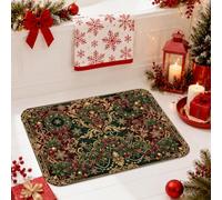 Tapis de salle de bain victorien avec motif couronne de Noël 40,6 x 61 cm | Tapis de douche et WC ornés de volutes dorées, baies de houx, nœuds en ruban élégants, thème d'hiver traditionnel
