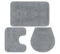 Tapis de salle de bain - vidaXL - 3 pcs - Tissu Gris - Antidérapant - Lavable - Contemporain