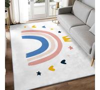 Tapis De Salon 100 x 160 cm Cœurs Arc en Ciel Étoiles Tapis De Couloir, Bohème Antidérapant Poils Courts Moquette Confortable pour Coucher Chambre Bureau Hôtel