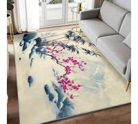 Tapis de Salon 100 x 160 cm Fleurs De Prunier Bambou Orchidées Tapis, Peinture À L’Encre Doux Poils Courts Moderne Antidérapant Moquette pour Salon Chambre Garçons Filles Adolescents