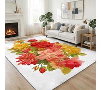Tapis De Salon 120 x 170 cm Bouquet De Roses Et Chrysanthèmes Tapis De Couloir, Plantes Rétro Antidérapant Poils Courts Moquette Confortable pour Coucher Chambre Bureau Hôtel