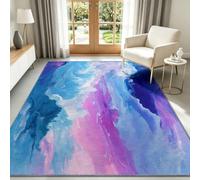 Tapis de Salon 120 x 170 cm, Marbre Bleu Violet Enfants Antidérapant Tapis Art Abstrait Poils Ras Doux Lavable Moquette pour Chambre Décoration Intérieure Paillasson Moquette