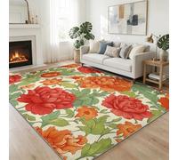 Tapis de Salon 120 x 170 cm Plante Pivoines Tulipes Tapis, William Morris Antidérapant et Lavable en Machine Paillasson Interieur Entree à Poil Ras Moquette pour Chambre Bureau Cuisine