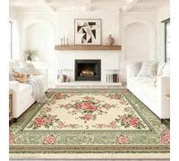Tapis de Salon 120 x 170 cm, Rose Clair Vert Tapis Lavable à Poils Courts antidérapant Doux, Motif Rétro Chinois Antique Floral, pour Chambre d'enfant Bureau Salle à Manger décoration