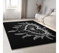 Tapis De Salon 120 x 170 cm, Tapis Lavables Attrape-Rêves En Forme De Cœur Plumes avec Dos Antidérapant, Doux et Facile d'entretien, pour Cuisine Salle à Manger Bureau et Chambre Style Simple