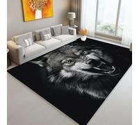 Tapis De Salon 120 x 180 cm 3D Gros Plan Portrait Loup Dents Imprimer Antidérapant Lavable en Intérieur Tapis De Sol Lavable en Machine pour Canapé Couloir Chambre Noir Blanc