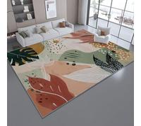 Tapis de Salon 120 x 180 cm - Antidérapant, Doux et Épais Lavable en Machine, Motif Feuillage Tropical Abstrait - Tapis de Sol pour Chambre, Salle de Séjour, Marron Vert