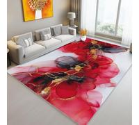 Tapis De Salon 140 x 200 cm 3D Abstrait Encre Texture Imprimer Antidérapant Lavable en Intérieur Tapis De Sol Lavable en Machine pour Canapé Couloir Chambre Rouge Blanc