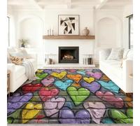 Tapis de Salon 140 x 200 cm, Faible Poil Antidérapant Adapté à l'aspirateur avec Motif Imprimé Graffiti Mur Briques Urbain Forme de cœur Peinture Tapis Chambre, pour la Le Bureau à Domicile Coloré