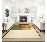 Tapis de Salon 140 x 200 cm, Kaki Tapis Lavable à Poils Courts antidérapant Doux, Motif Modernisme du Milieu du XXE Siècle Géométrique, pour Chambre d'enfant Bureau Salle à Manger décoration