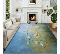 Tapis De Salon 140 x 200 cm Plante Fleurs Sauvages Tapis De Couloir, Nature Rurale Antidérapant Poils Courts Moquette Confortable pour Coucher Chambre Bureau Hôtel