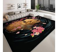 Tapis de salon 140 x 200 cm runner rectangulaire lavable peinture à l'huile dessin animé, tapis antidérapant décoratif animal capybara plante fleur - runner bas doux pour chambre décoration sol
