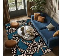 Tapis de salon 140 x 200 cm tapis antidérapant imitation cachemire tapis pour chambre chambre cuisine décoration intérieure tapis de sol rétro imprimé léopard bleu
