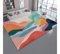 Tapis De Salon 140x200 Résistant aux Taches Fraîcheur géométrique du Paysage idéal pour Les Zones à Forte Circulation dans Le Salon,la Chambre à Coucher et la Salle à Manger Multicolore