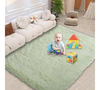 Tapis de Salon 155 x 195 cm, Moelleux, Antidérapant Épais, Lavable, Nature Mono Design Moderne, pour Chambre d'enfant Salon Tapis à Poils Longs, Vert Clair