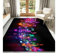 Tapis de Salon 160 x 230 cm Note Musique Arc en Ciel, Tapis Pop Dynamique Antidérapant et Lavable en Machine, Paillasson Interieur Entree à Poil Ras Moquette pour Chambre Bureau Cuisine
