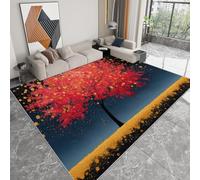 Tapis de Salon 160 x 230 cm Rouge Feuilles D'Automne Fleurs Arbres, Tapis Moderne Imprimé Style Onirique Doux et Léger pour Salle à Manger Chambre à Coucher Couloir Bureau - Moquette Antidérapant