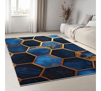 Tapis De Salon 160 x 230 cm, Tapis Lavables Hexagone Géométrique Marbre avec Dos Antidérapant, Doux et Facile d'entretien, pour Cuisine Salle à Manger Bureau et Chambre Luxe Élégant