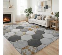 Tapis De Salon 180 x 240 cm Hexagones De Marbre Tapis De Couloir, Luxe Moderne Chambre Décor Paillasson Antidérapant Moquette Lavable Confortable Intérieur pour Coucher Bureau Hôtel