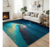 Tapis de Salon 180 x 240 cm Plage Étoilée Pleine Lune Tapis, Photographie De La Nature Antidérapant et Lavable en Machine Paillasson Interieur Entree à Poil Ras Moquette pour Chambre Bureau Cuisine