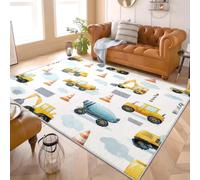 Tapis de Salon 180x240 cm Lavable Antidérapant Poils Ras Moquette Chambre Amusant Comme Un Enfant VéHicule De Chantier Grand Tapis Douce Intérieur pour Chambre D'enfant, Entretien Facile, Blanc