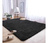 Tapis de Salon 190 x 190 cm Moderne, Poils Longs, Antidérapant, Super Doux Tapis Doux Salon Dessous Antidérapant, Décoration Intérieure pour Chambre Filles Enfants, Noir