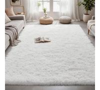 Tapis de Salon 190 x 280 cm Super Doux, Shaggy, Moelleux, Antidérapant Tapis à Poils Longs Dessous Antidérapant, Décoration Intérieure pour Salon Chambre Filles Enfants, Blanc