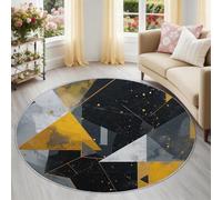 Tapis de Salon 60 cm Rond Lavable en Machine - Noir Tapis Salle à Manger Antidérapant et Fin - Tapise Triangles d'or Géométriques Industriel Technologique Imprimé pour Entrée Studio De Jeux