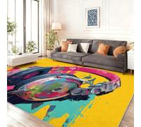 Tapis De Salon 60 x 110 cm Lavable en Machine Tapis Chambre Adulte Abstrait Graffiti Casque Audio Dessiné À La Main Doux Descente de Lit AntidéRapant Decoration Chambrel Manger, Coloré