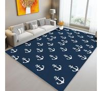 Tapis De Salon 60 x 90 cm 3D Simple Éléments Nautiques Crochet Imprimer Antidérapant Lavable en Intérieur Tapis De Sol Lavable en Machine pour Canapé Couloir Chambre Blanc Bleu Marine