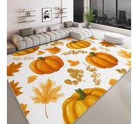 Tapis de Salon 60 x 90 cm Style Dessin Animé, Tapis Moderne Imprimé Peint Main Nourriture Citrouille Feuilles Doux et Léger pour Salle à Manger Chambre à Coucher Couloir Bureau - Moquette Antidérapant