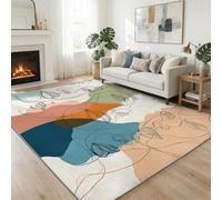 Tapis de Salon 60 x 90 cm Visage À Lignes Abstrait Tapis, Minimalisme Antidérapant et Lavable en Machine Paillasson Interieur Entree à Poil Ras Moquette pour Chambre Bureau Cuisine