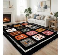 Tapis de Salon 60 x 90 cm Visage Africain Masque Tapis, Bordure Géométrique Antidérapant et Lavable en Machine Paillasson Interieur Entree à Poil Ras Moquette pour Chambre Bureau Cuisine