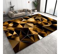 Tapis de Salon 60x90 cm Or Géométrique Polygonal Tapis, Moderne Abstrait Antidérapant et Lavable en Machine Paillasson Interieur Entree à Poil Ras Moquette pour Chambre Bureau Cuisine D-323