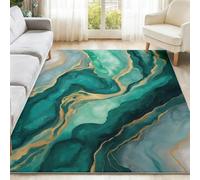Tapis de Salon 80 x 150 cm, Abstrait Tapis Doux Poils Courts, Lavable et Antidérapant, Résistant aux Taches pour Salon Chambre Résistant Bureau, Vert Marbre Feuille d'or Texture