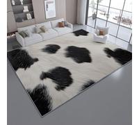 Tapis De Salon 80 x 150 cm Lavable en Machine Tapis Chambre Adulte Camouflage Vache Taches Doux Descente de Lit AntidéRapant Decoration Chambrel Manger, Noir Blanc