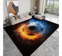 Tapis de Salon 80x150CM Surréalisme Glace Feu Football Noir Tapis Antidérapant à Poils Courts, Haute densité de Poils et agréablement Doux - Facile à Entretenir pour Salle à Manger Bureau à Domicile