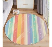 Tapis de salon à poils courts - 180cm - Rond -Jaune violacé - Lavable - Style dessin animé Rayures en forme d'étoile - Dessous antidérapant moelleux et extra doux - Pour salle à manger et chambre à