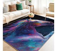 Tapis de Salon à Poils Courts 80 x 150 cm, Lavable, Design à Éclaboussure D'Aquarelle Cheval, Facile d'entretien Doux, idéal pour la Chambre à Coucher, Coloré